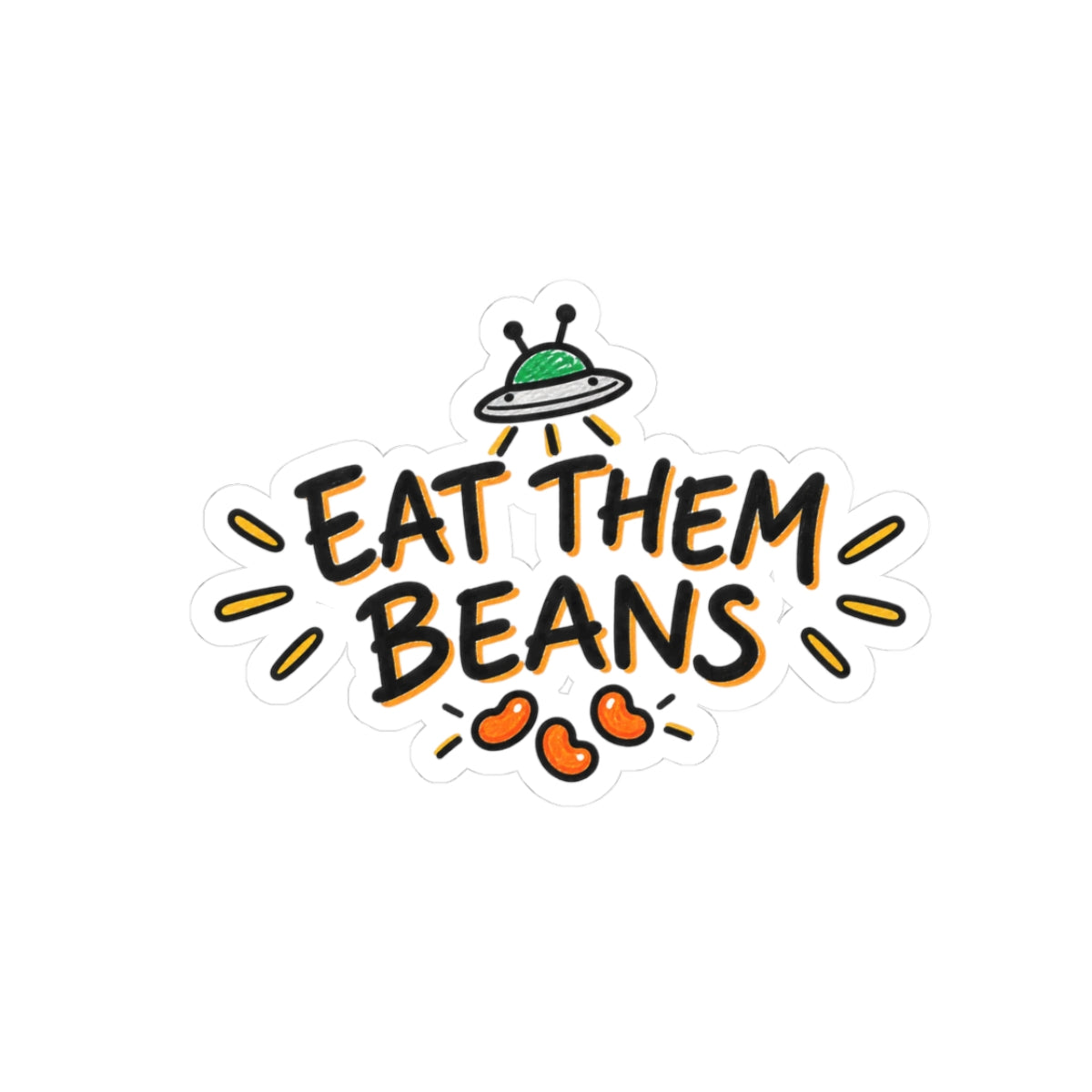 Eat Them Beans Sticker — Cute UFO & Beans Kiss-Cut Vinyl Sticker